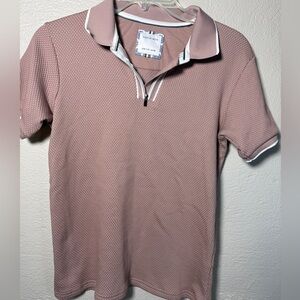 Cactus Boys Textured Polo Shirt Size 11/12 Pink Quarter Zip Preppy Golf Casual
